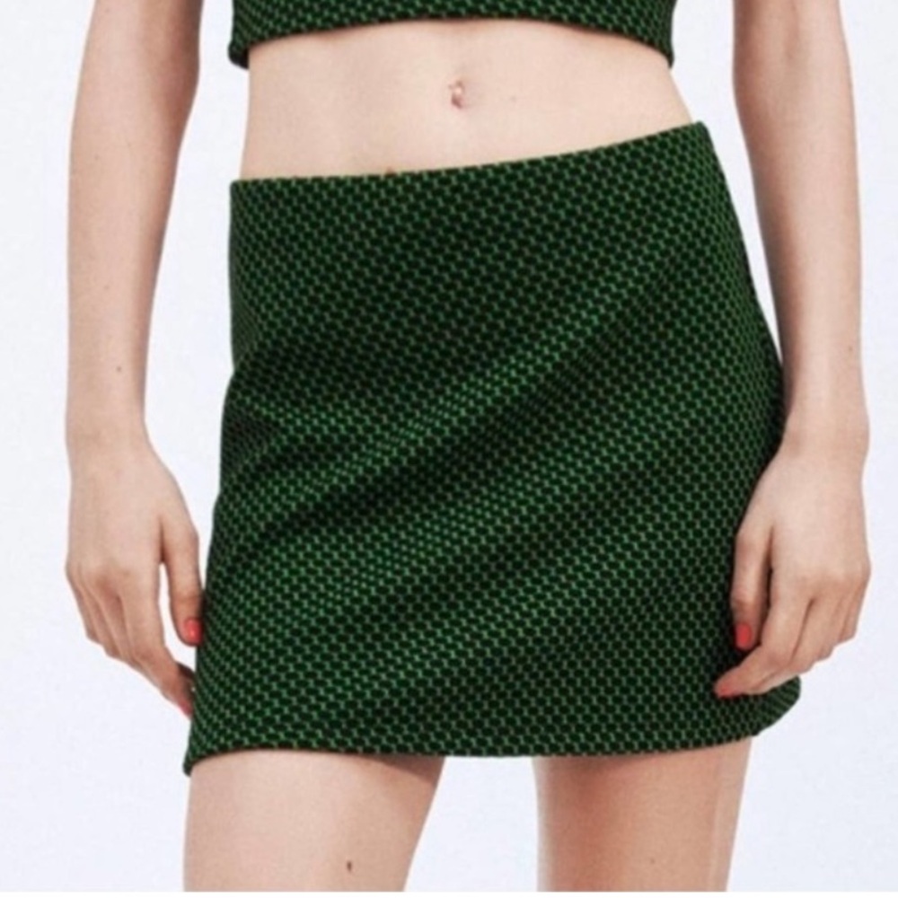 Zara green and black mini skirt